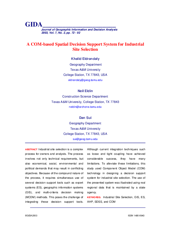 (PDF) A COM-based spatial decision support system for industrial site ...