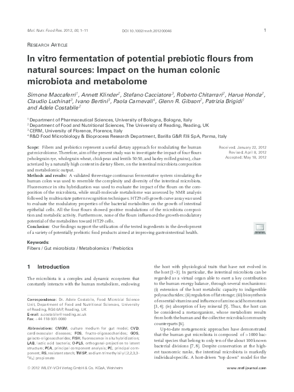 (PDF) In vitro fermentation of potential prebiotic flours from natural ...