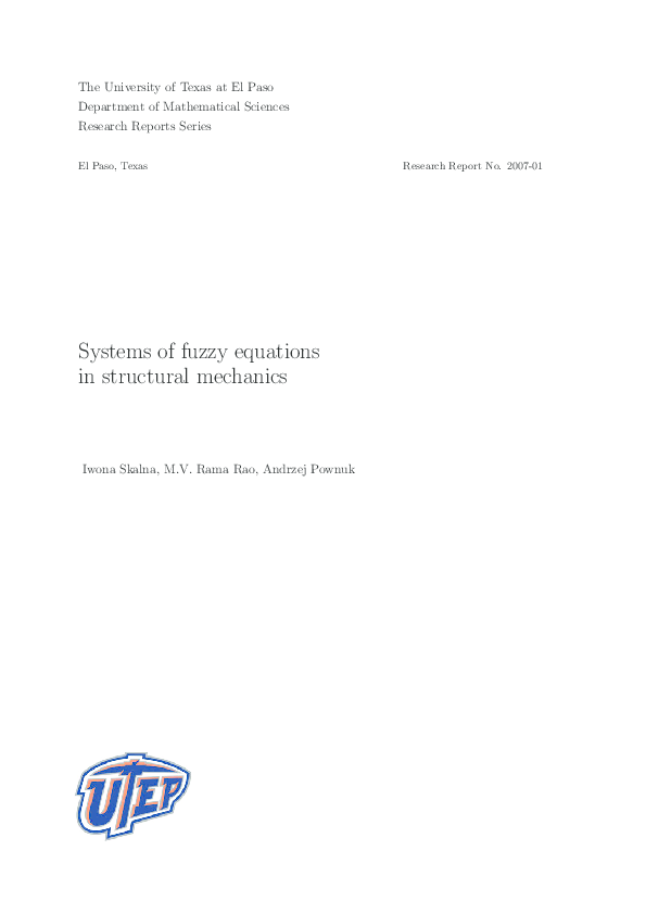 (PDF) Systems of fuzzy equations in structural mechanics-UTEP research ...