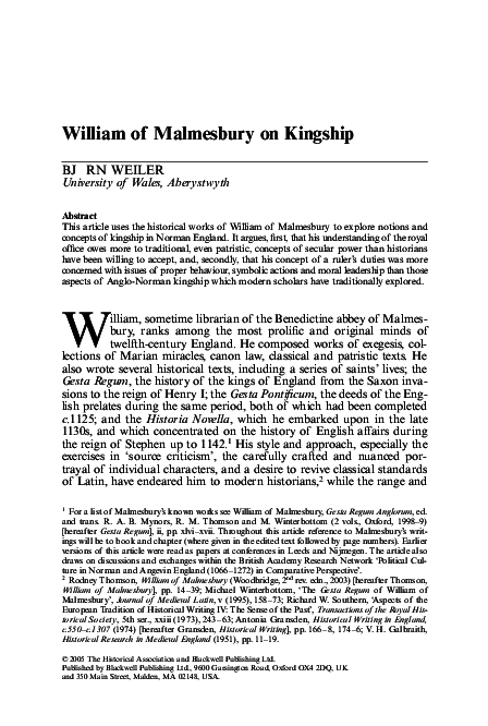 William of Malmesbury on Kingship