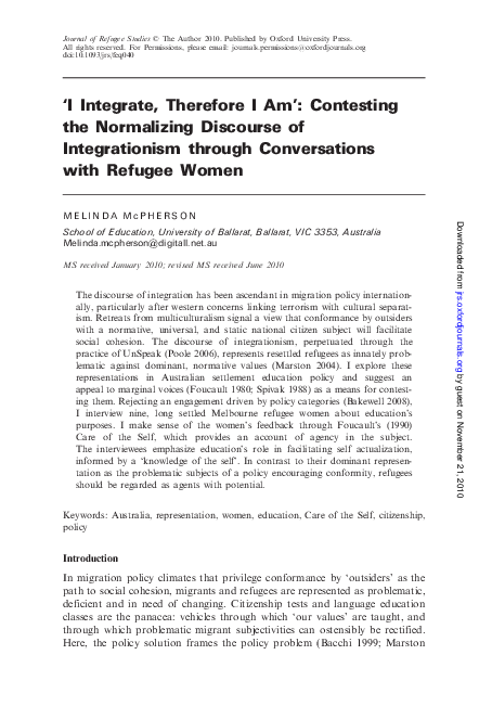 (PDF) 'I Integrate, Therefore I Am': Contesting the Normalizing ...