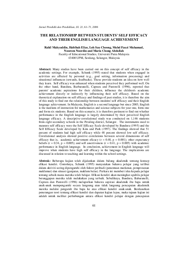 (PDF) THE RELATIONSHIP BETWEEN STUDENTS' SELF EFFICACY AND THEIR ...