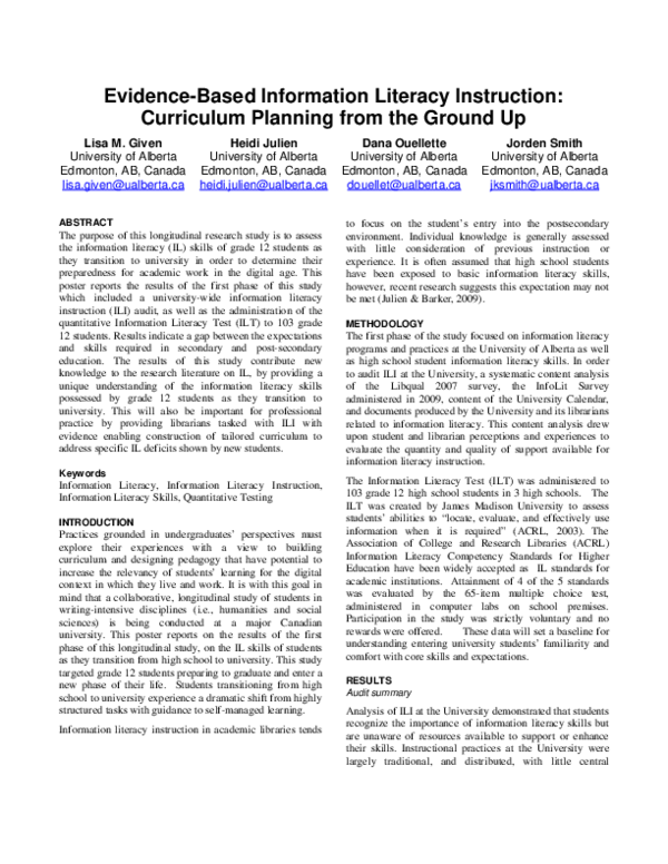 (PDF) Evidence‐based information literacy instruction: Curriculum ...