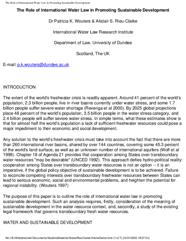 (PDF) The role of international water law in promoting sustainable ...