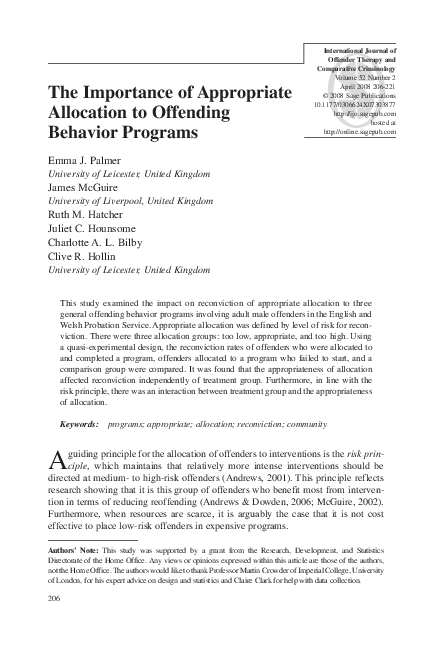 (PDF) The Importance of Appropriate Allocation to Offending Behavior ...