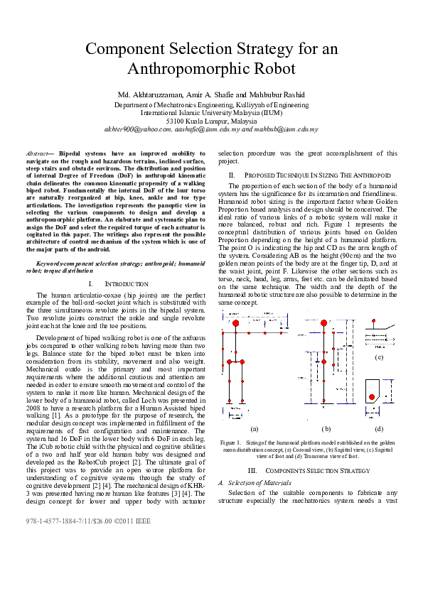 (PDF) Component selection strategy for an anthropomorphic robot