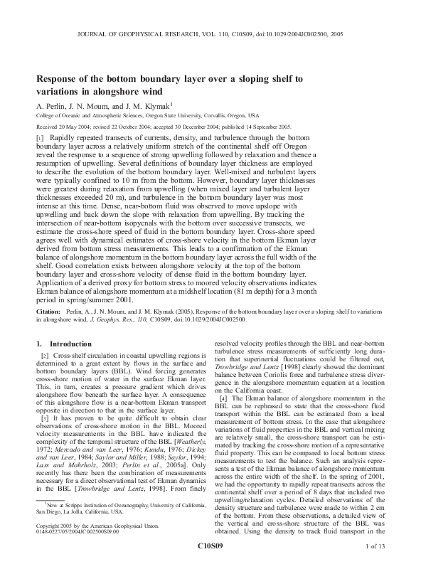 (PDF) Response of the bottom boundary layer over a sloping shelf to ...
