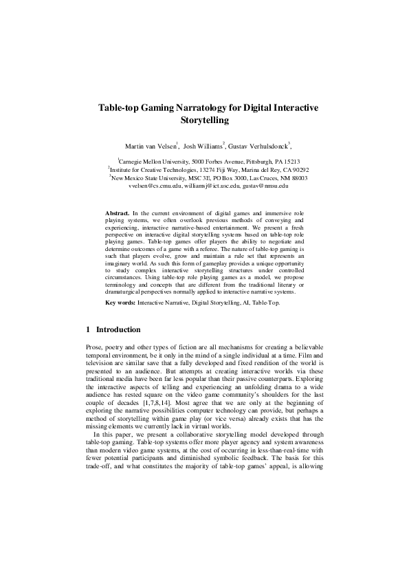 (PDF) Table-top Gaming Narratology for Digital Interactive Storytelling ...