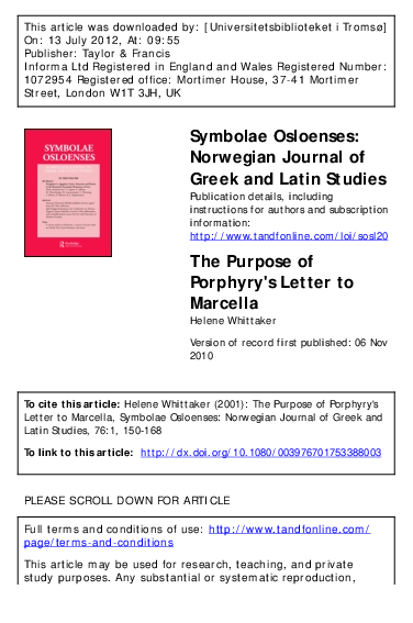 (PDF) The Purpose of Porphyry's Letter to Marcella