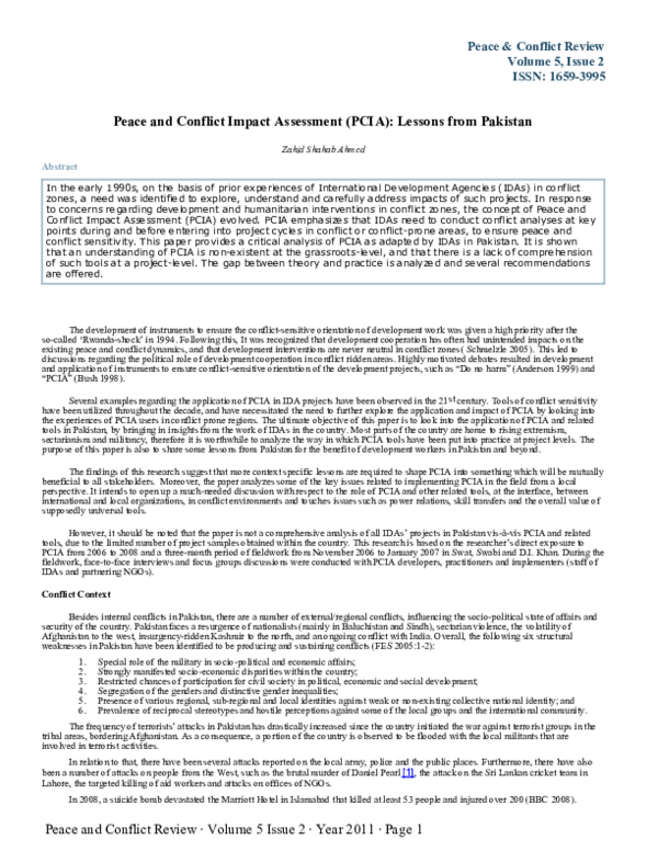 (PDF) Peace and Conflict Impact Assessment (PCIA): Lessons from Pakistan