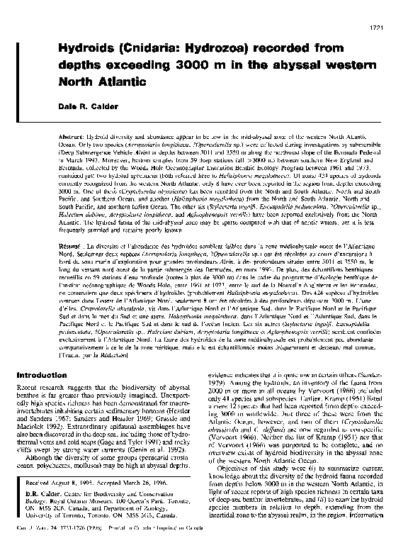 (PDF) Calder, D.R. 1996. Hydroids (Cnidaria: Hydrozoa) recorded from ...