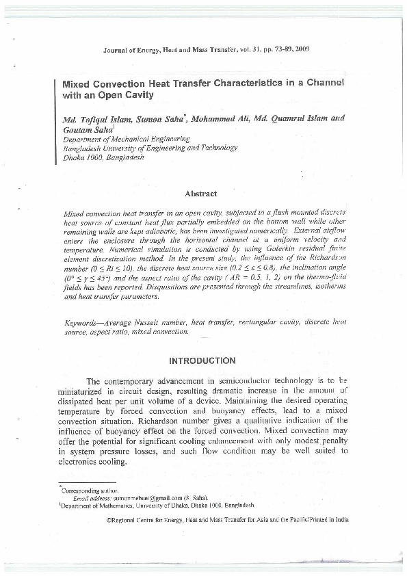(PDF) Mixed Convection Heat Transfer Characteristics in a Channel with ...