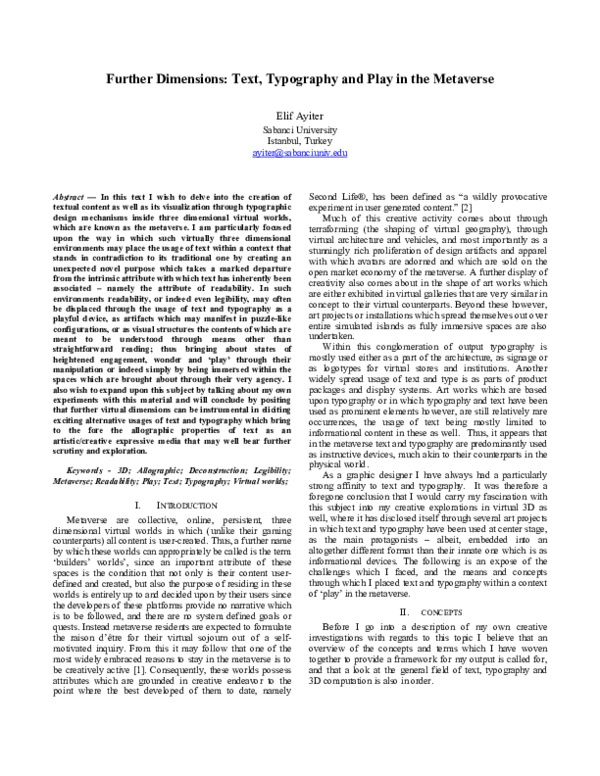 (PDF) Further Dimensions: Text, Typography and Play in the Metaverse
