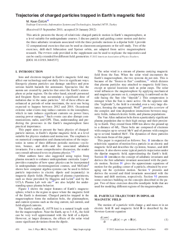 (PDF) Trajectories of charged particles trapped in Earth's magnetic field