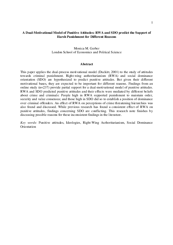 PDF) A Dual-Motivational Model of Punitive Attitudes: RWA and SDO