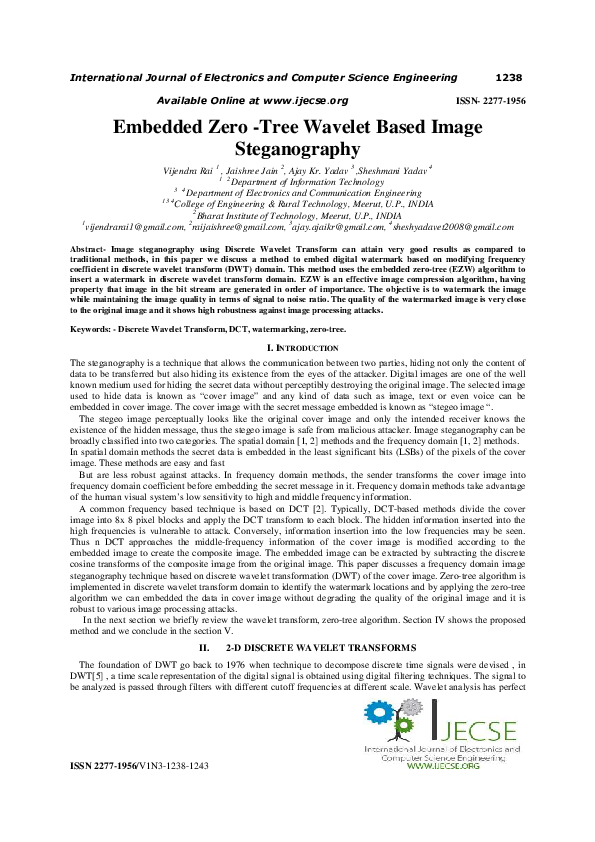 (PDF) Embedded Zero-Tree Wavelet Based Image Steganography