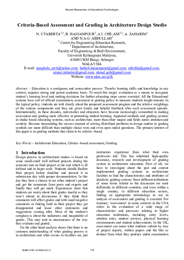 (PDF) Criteria-Based Assessment and Grading in Architecture Design Studio