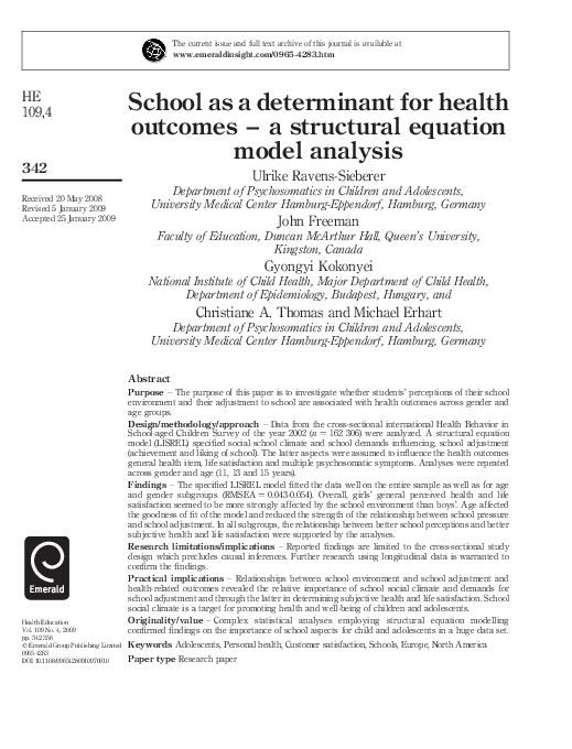 (PDF) School as a determinant for health outcomes–a structural equation ...