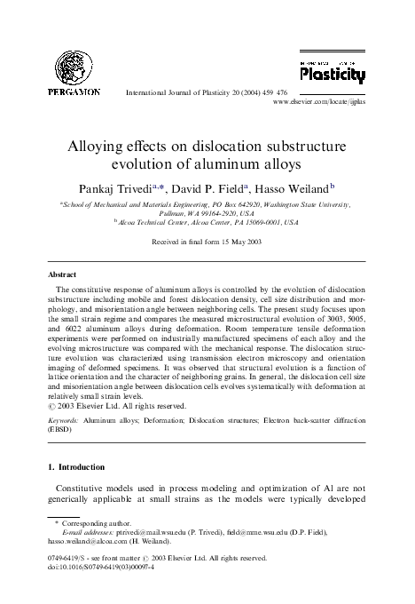 (PDF) Alloying effects on dislocation substructure evolution of ...