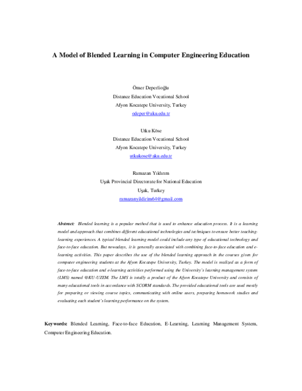(PDF) A Model of Blended Learning in Computer Engineering Education