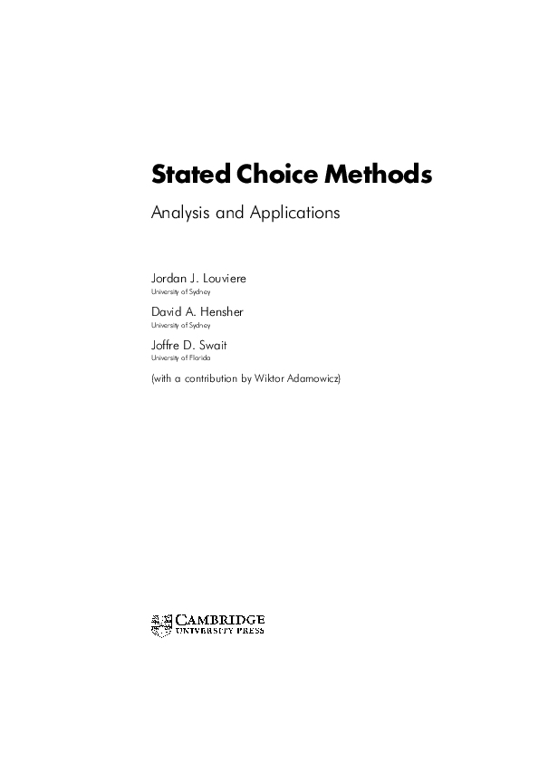 (PDF) Stated choice methods: analysis and applications