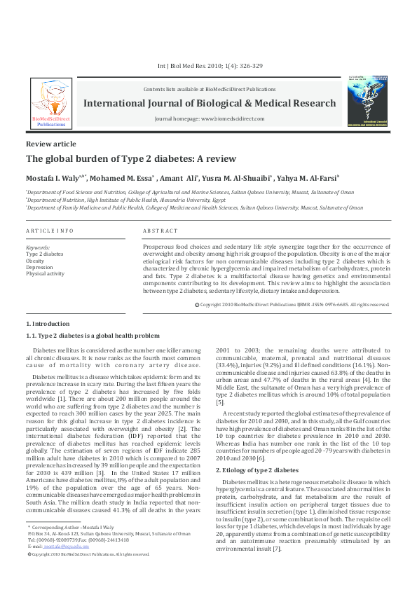 (PDF) The global burden of type 2 diabetes: a review