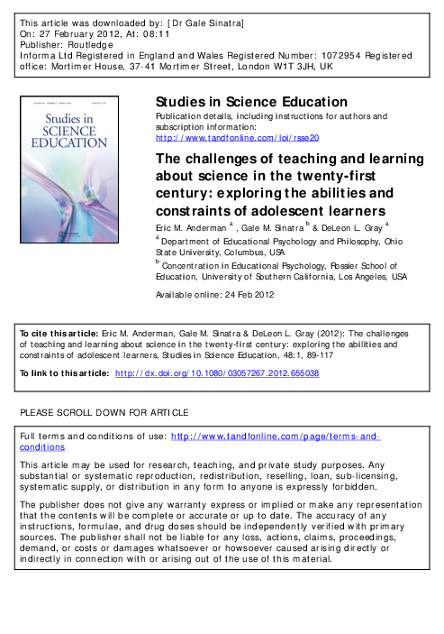 (PDF) The challenges of teaching and learning about science in the ...