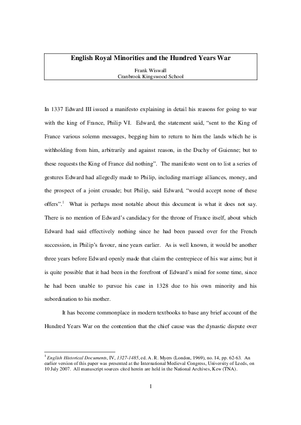 English Royal Minorities and the Hundred Years War