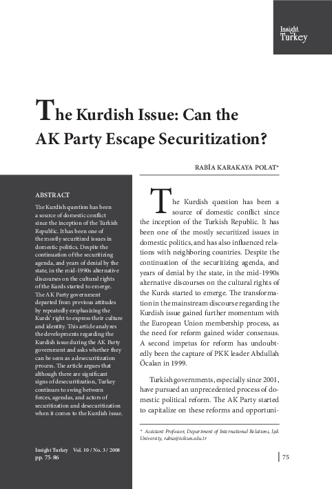 (PDF) The Kurdish Issue: Can the AK Party Escape Securitization?