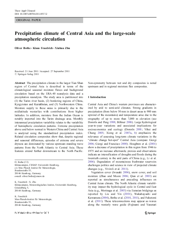 (PDF) Precipitation climate of Central Asia and the large-scale ...