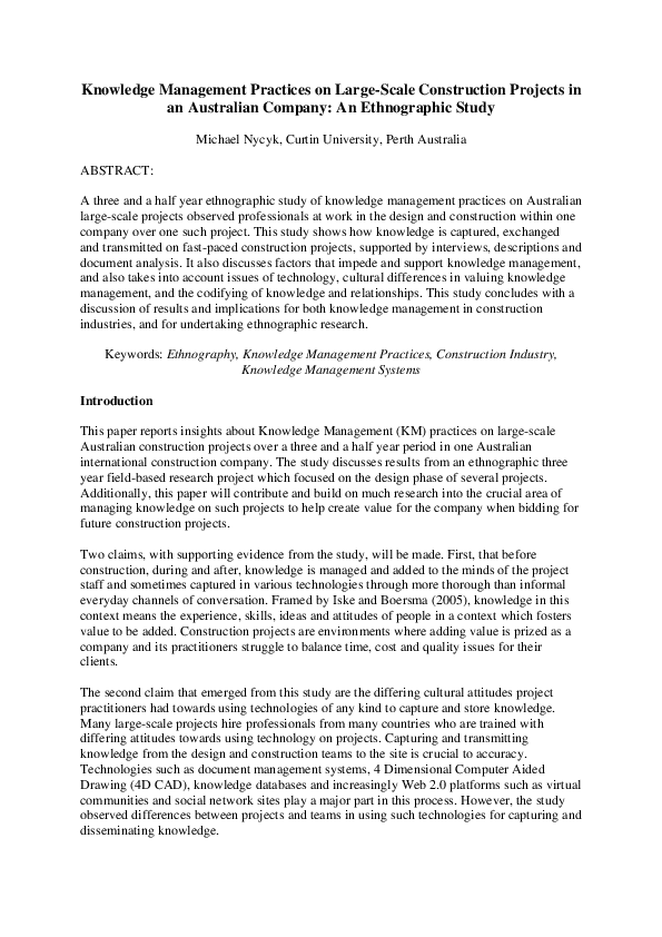 (PDF) Knowledge Management Practices On Large-Scale Construction ...