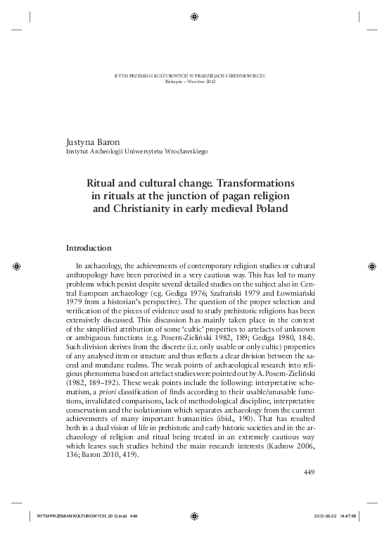 (PDF) Ritual and cultural change. Transformations in rituals at the ...