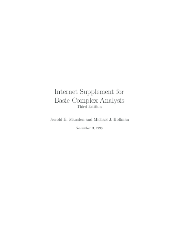 (PDF) Internet Supplement for Basic Complex Analysis