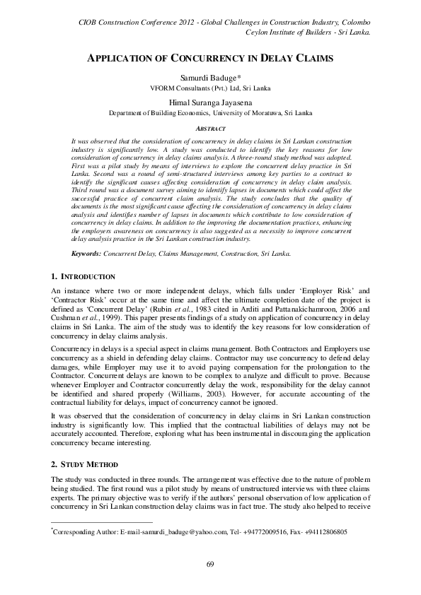 (PDF) Application of Concurrency in Delay Claims