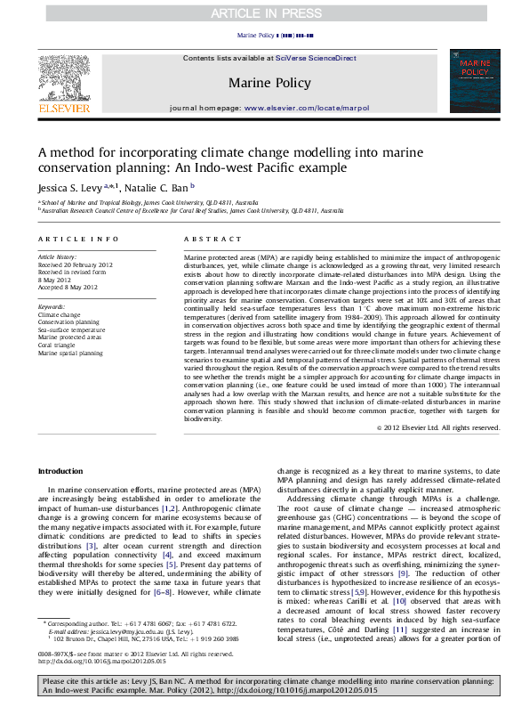 (PDF) A method for incorporating climate change modelling into marine ...
