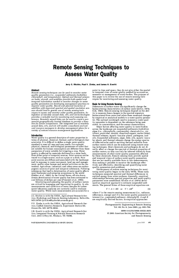 (PDF) Remote sensing techniques to assess water quality