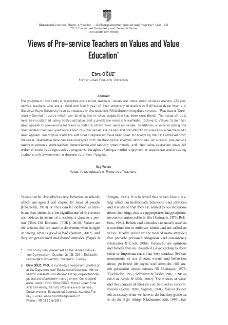 (PDF) Views of Pre-service Teachers on Values and Value Education
