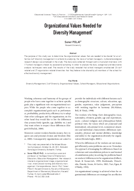 (PDF) Organizational Values Needed for Diversity Management