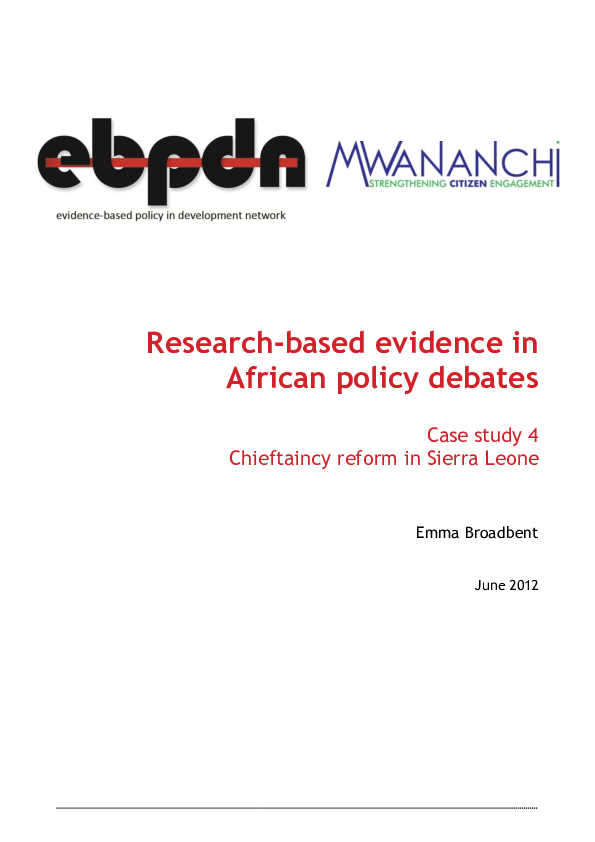 (PDF) Research-based evidence in African policy debates