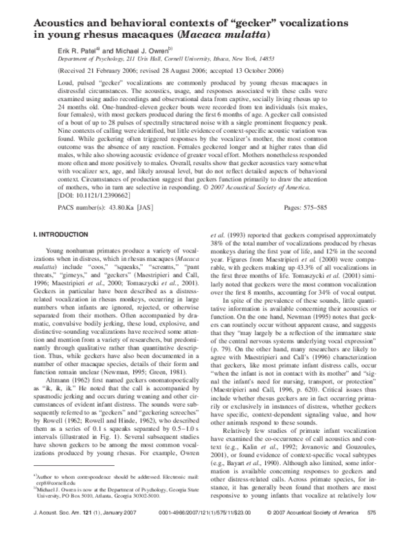 (PDF) Acoustics and behavioral contexts of gecker vocalizations in ...