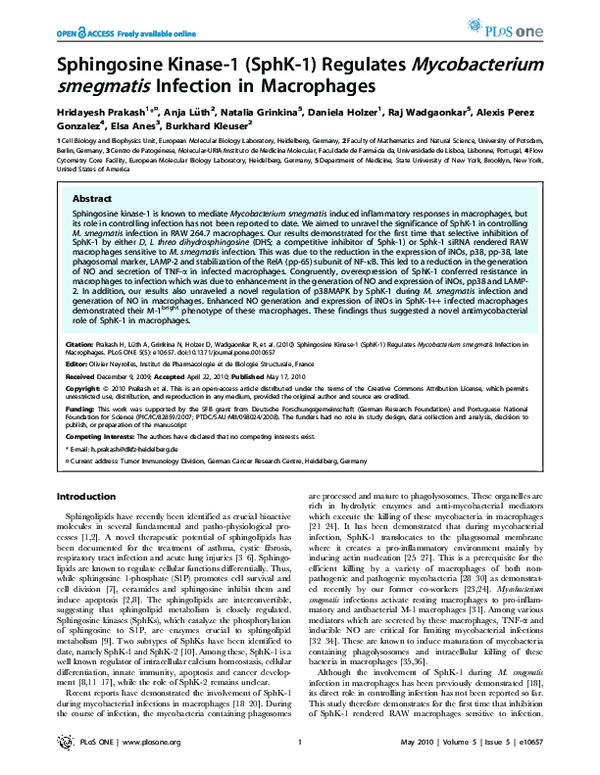(PDF) Sphingosine Kinase-1 (SphK-1) Regulates Mycobacterium ...