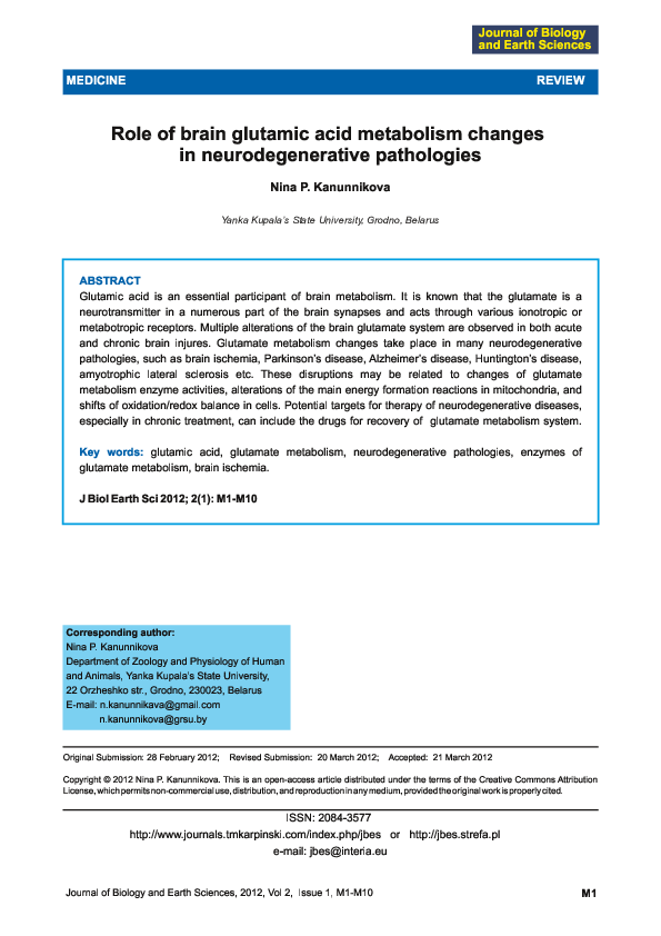 (PDF) Role of brain glutamic acid metabolism changes in ...