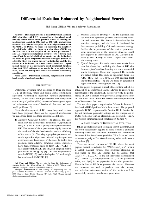 (PDF) Differential evolution enhanced by neighborhood search Hui Wang