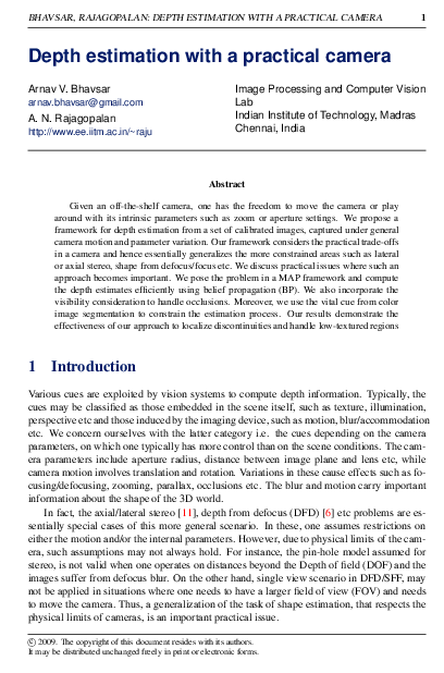 (PDF) Depth estimation with a practical camera