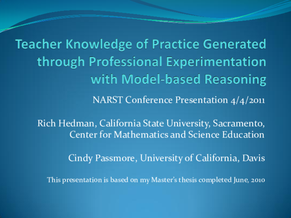 (PDF) Teacher Knowledge of Practice Generated Through Model-based Reasoning