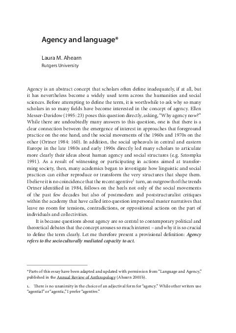(PDF) Agency and Language