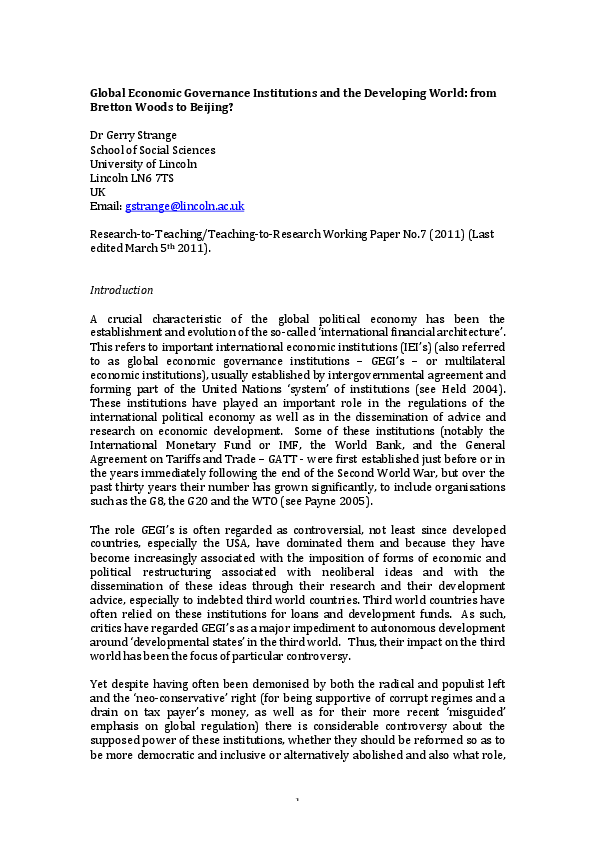 (PDF) Global Economic Governance Institutions and the Developing World ...