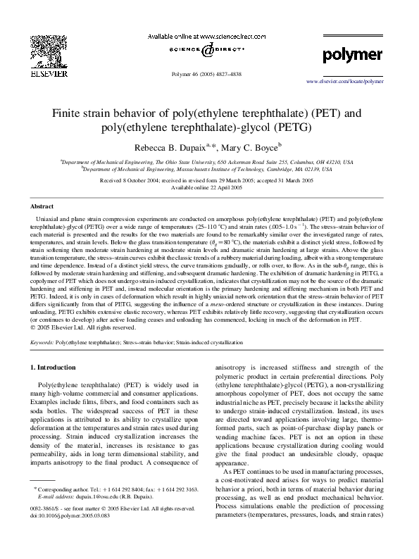 (PDF) Finite strain behavior of poly (ethylene terephthalate)(PET) and ...