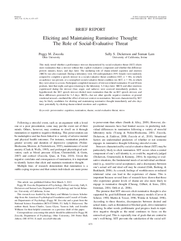 (PDF) Eliciting and maintaining ruminative thought: The role of social ...