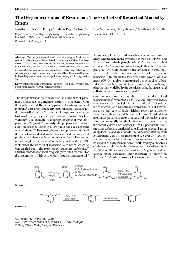 (PDF) The desymmetrisation of resorcinol The synthesis of resorcinol